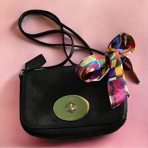 Coach 52896 Black Pebbled Leather Turnlock Crossbody Pouch/Clutch w/ Twilly!